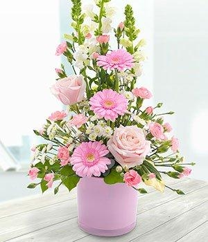 Pretty in pink front facing arrangement