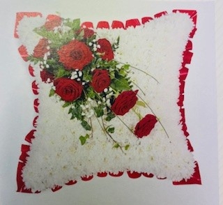 Red and white based cushion