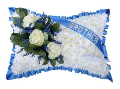 Blue and white pillow