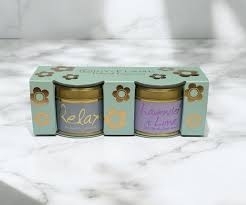 Mini Tin Duo Gift Set   Relax & Lavender and Lime. Lily Flame Candles.